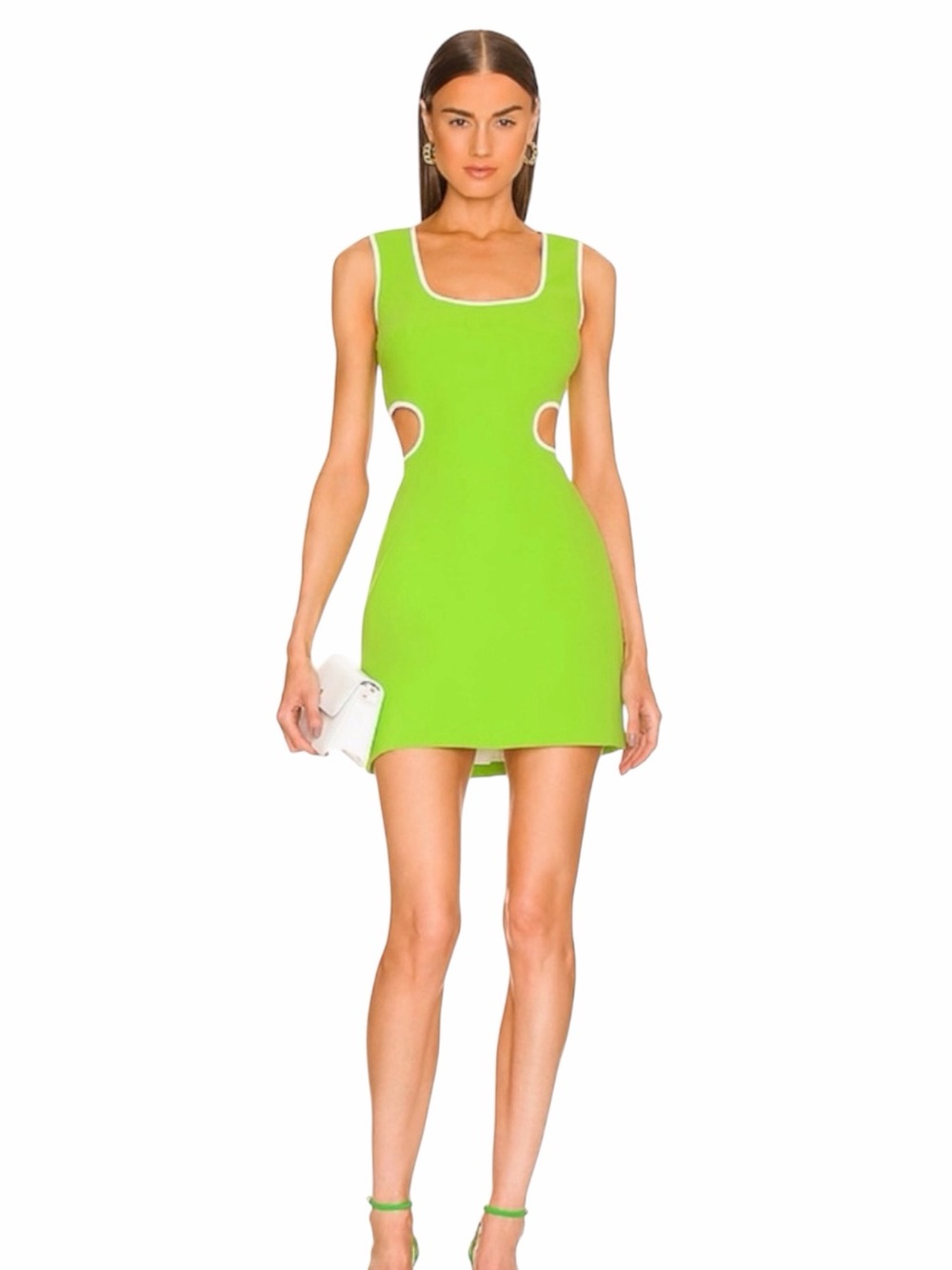 Amanda Uprichard Beeba Y2K Square Neck Cut Out Back Mini Dress Apple Green